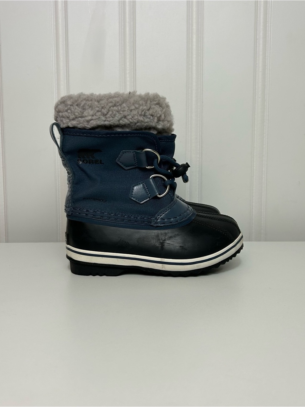 Sorel yoot pac nylon navy blue black winter boots lined toddler boys kids 10